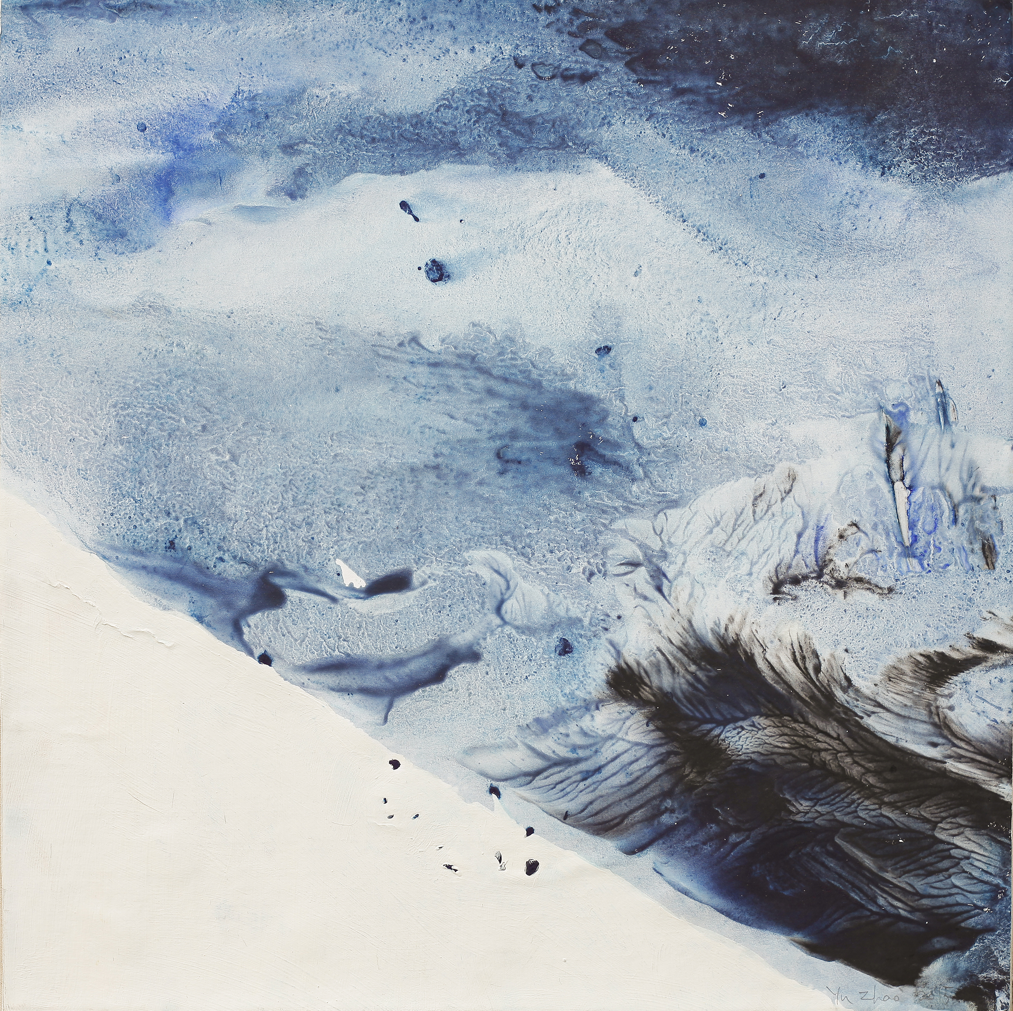 Fond de l'océan, tempera/paper/canvas, 50x50cm, 2015, Yu Zhao
