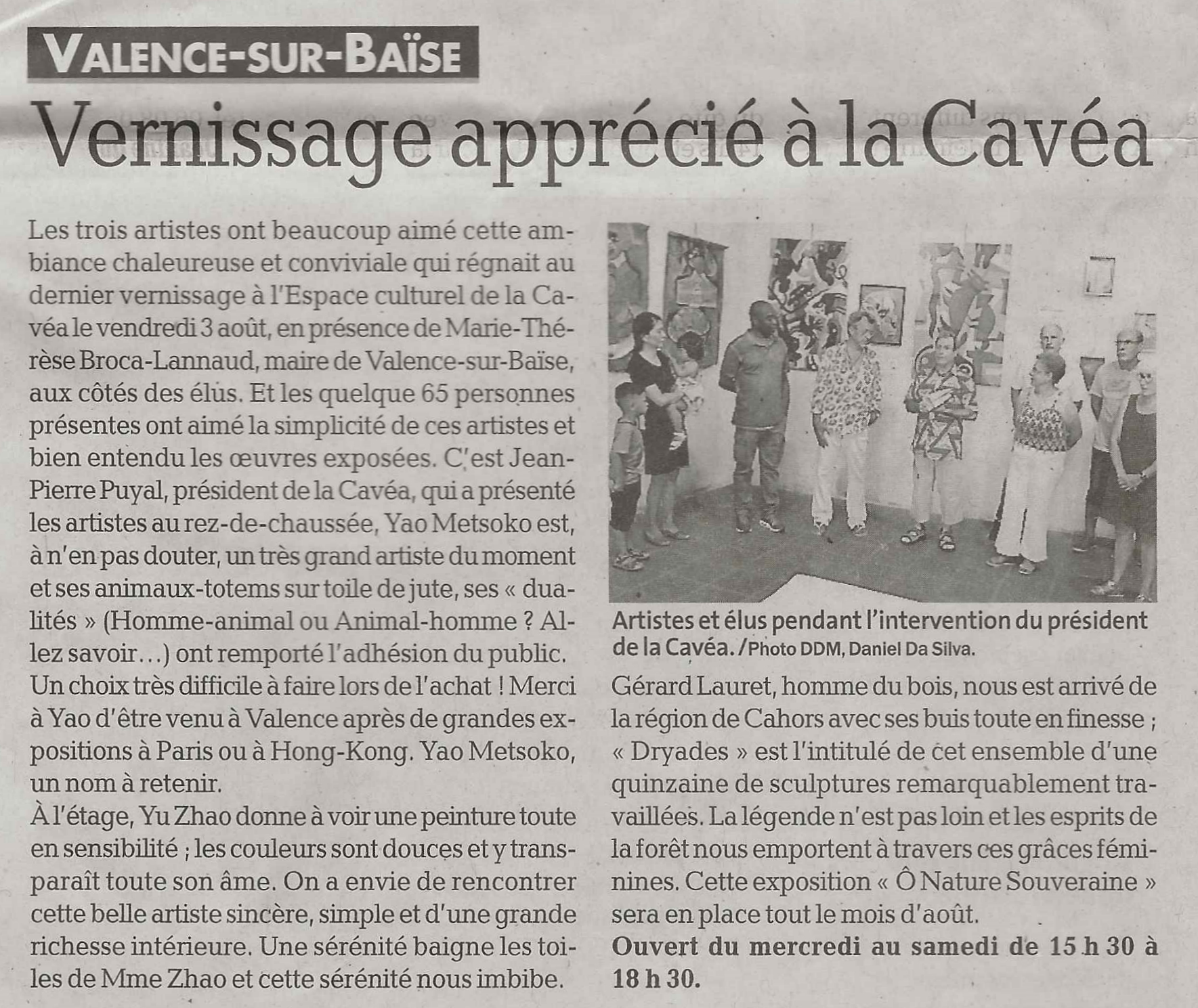 "Vernissage apprécié à la Cavéa", La dépêche du midi, 8/8/2018