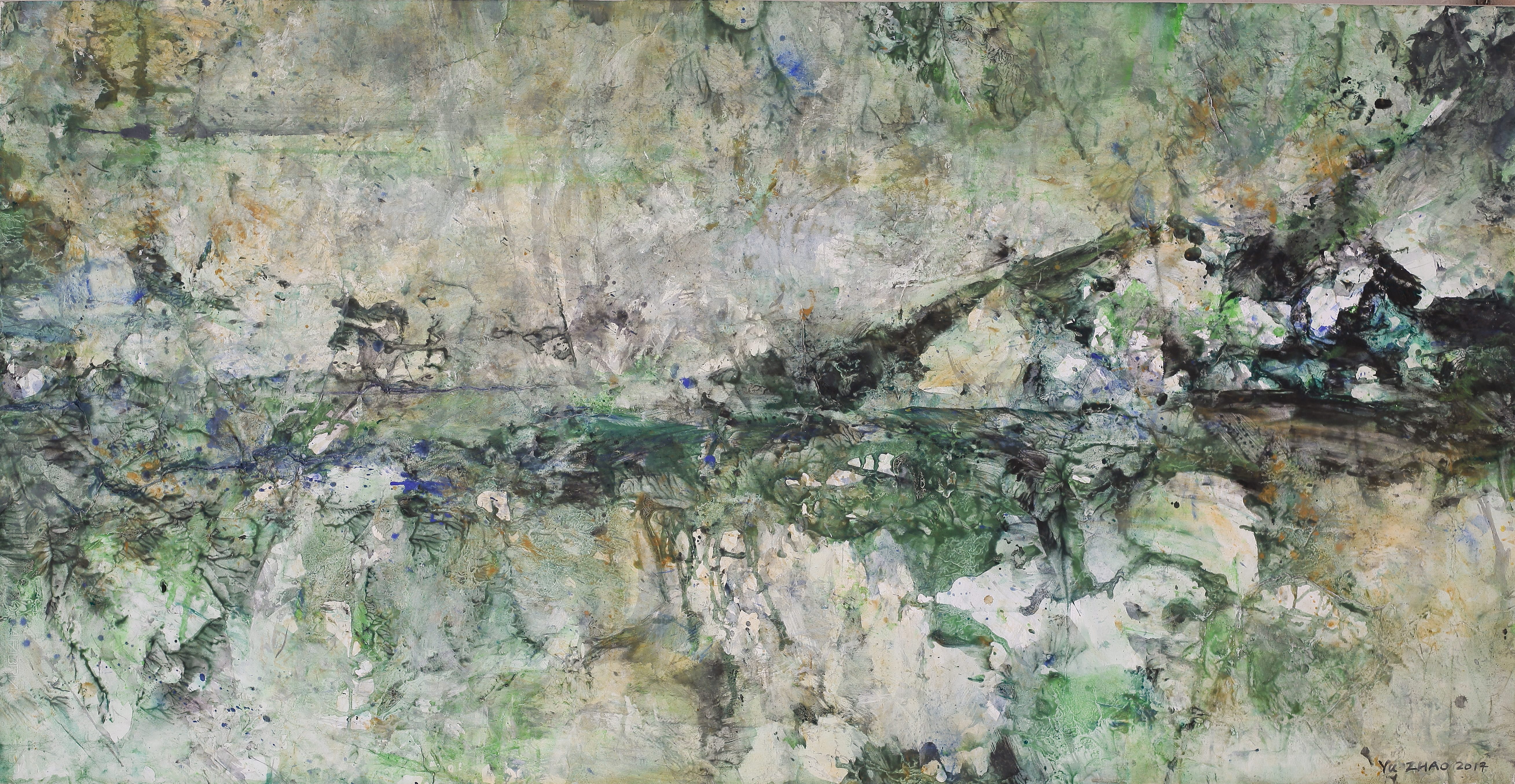 Yu Zhao, L'après-midi d'un faune, tempera/paper/canvas, 150x75cm, 2017