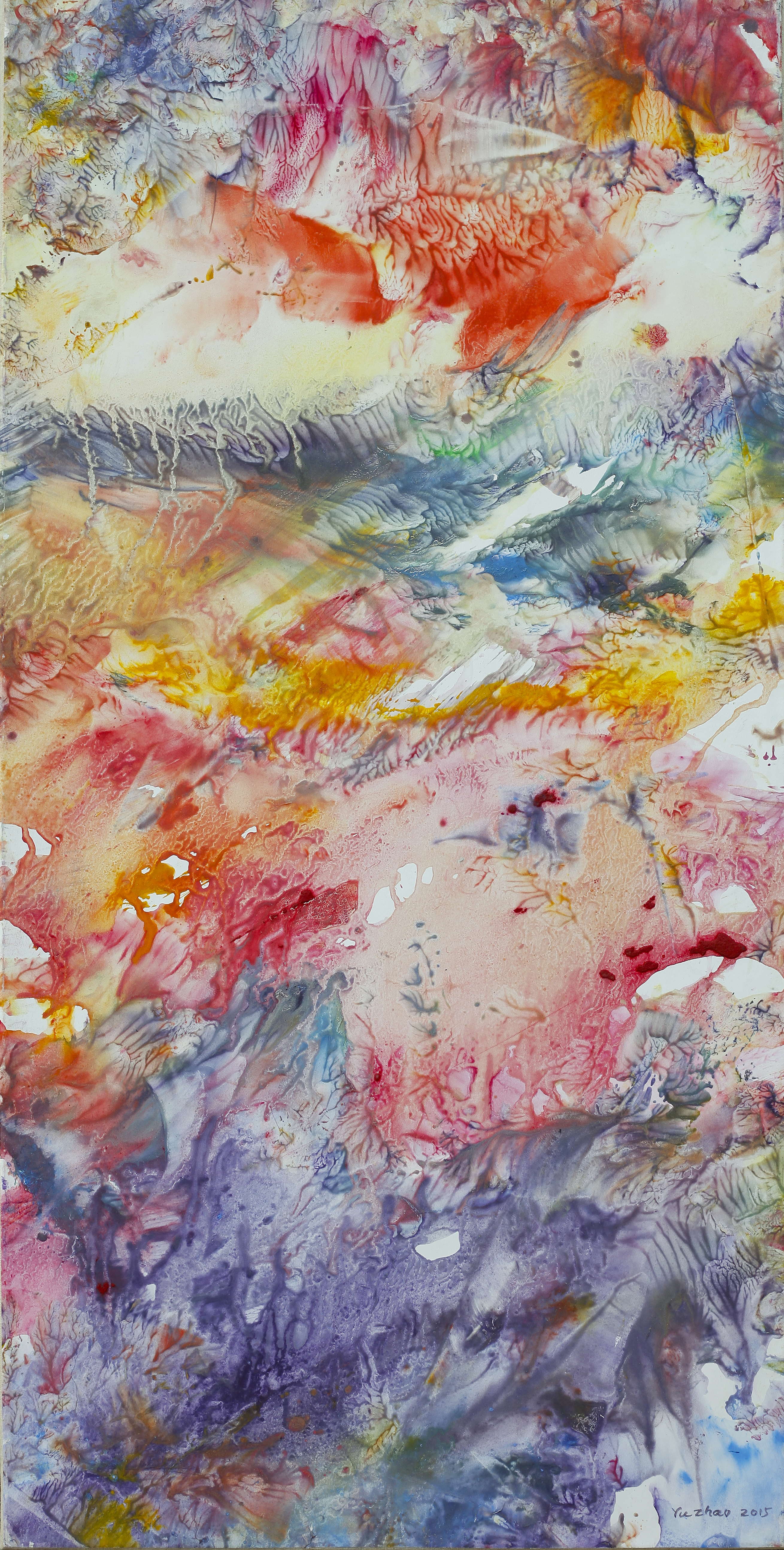 Yu Zhao, Terre chatoyante, tempera/paper/canvas, 100x50cm, 2015