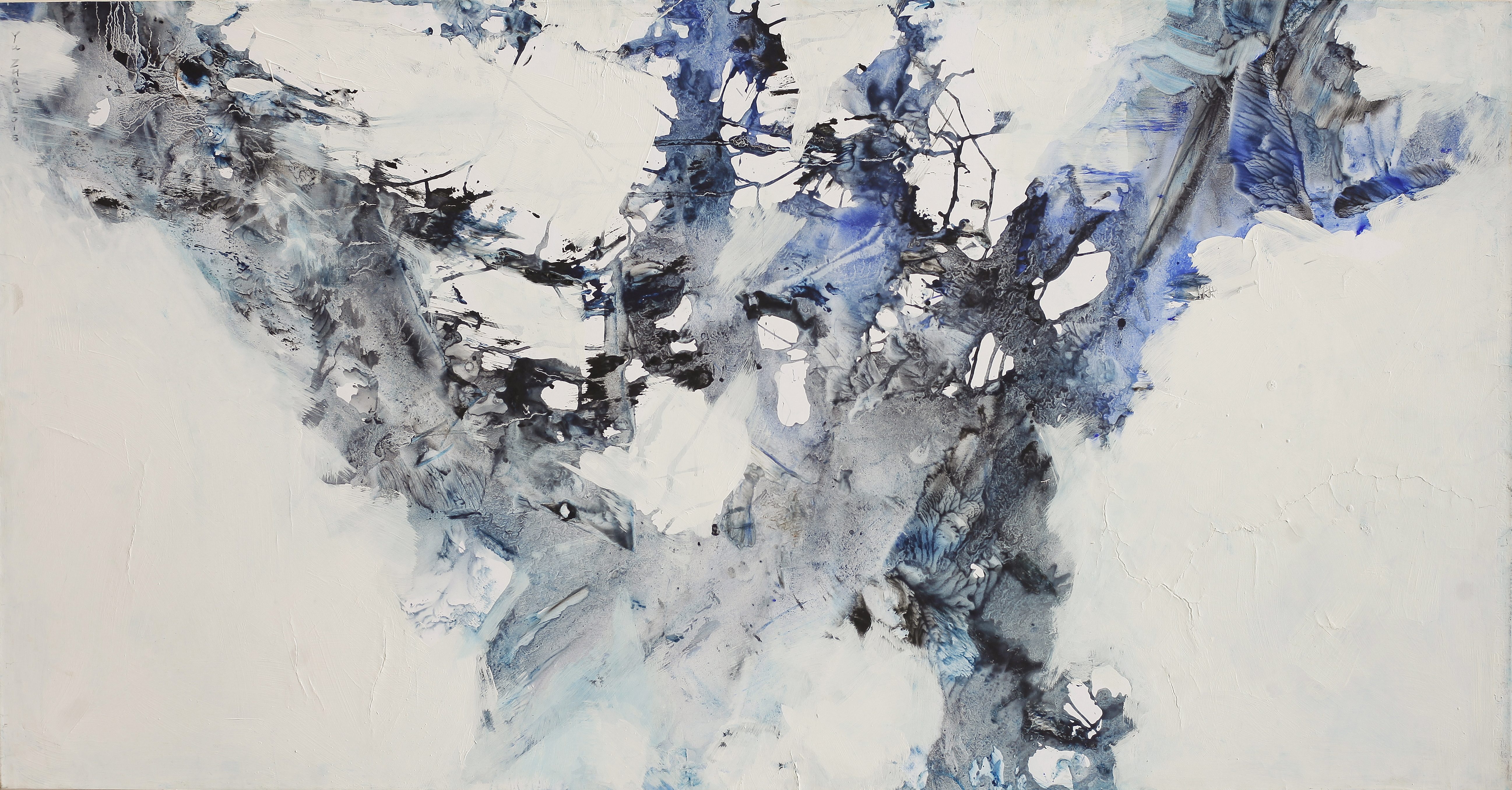 Vent-Neige-Arbre, tempera/paper/canvas, 150x75cm, 2015, Yu Zhao